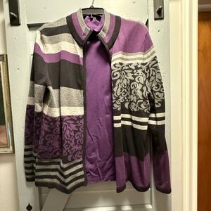 Christopher & Banks Purple and Gray Knit Cardigan and Purple LS Tee